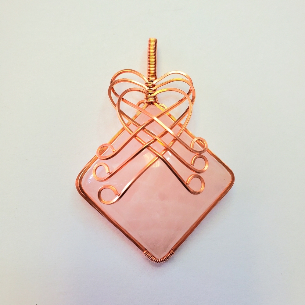 Huge rose quartz square wire wrap necklace